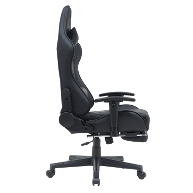 chaise gaming noir epic simil cuir accoudoirs mobiles coussin lombaire et cervical appui tete repose pieds extensible 7
