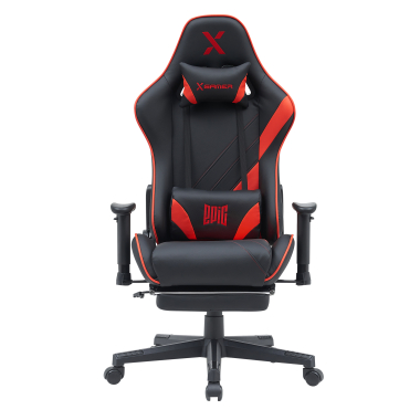 chaise gaming rouge epic simil cuir accoudoirs mobiles coussin lombaire et cervical appui tete repose pieds extensible 3