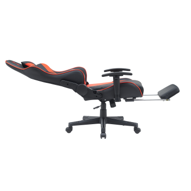 chaise gaming rouge epic simil cuir accoudoirs mobiles coussin lombaire et cervical appui tete repose pieds extensible 4