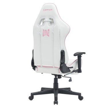 chaise gaming blanc rose epic simil cuir accoudoirs mobiles coussin lombaire et cervical appui tete repose pieds extensible 8
