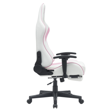 chaise gaming blanc rose epic simil cuir accoudoirs mobiles coussin lombaire et cervical appui tete repose pieds extensible 12