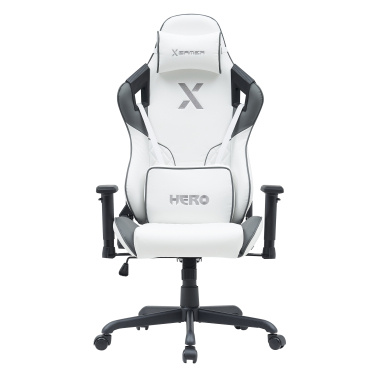 chaise gaming blanc gris hero simil cuir accoudoirs mobiles coussin lombaire et cervical appui tete 3