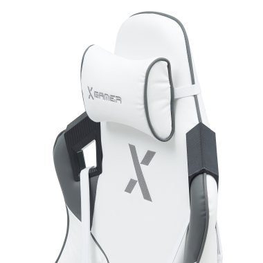 chaise gaming blanc gris hero simil cuir accoudoirs mobiles coussin lombaire et cervical appui tete 4