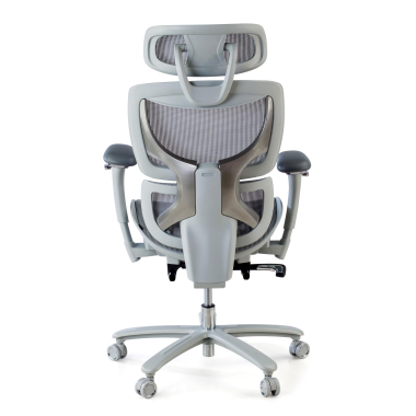 chaise ergonomique blanc gris structure blanche maille accoudoirs reglables 3d appui tete repose pieds extensible 4