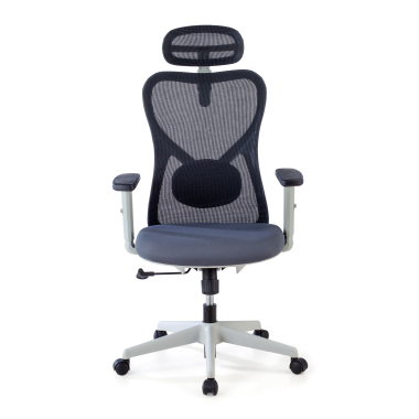 chaise de bureau blanc gris structure blanche maille accoudoirs reglables 1d soutien lombaire appui tete 3