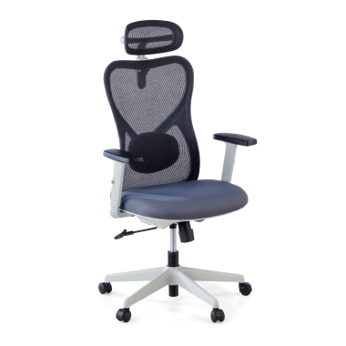 chaise de bureau blanc gris structure blanche maille accoudoirs reglables 1d soutien lombaire appui tete 1