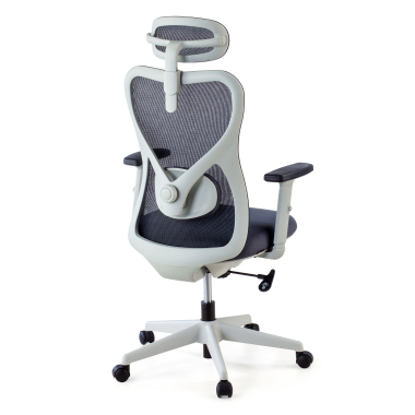 chaise de bureau blanc gris structure blanche maille accoudoirs reglables 1d soutien lombaire appui tete 7