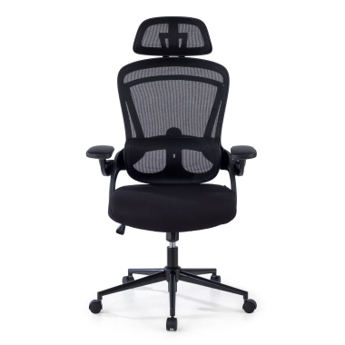 chaise ergonomique noir optima maille accoudoirs rabattables double soutien lombaire appui tete 3