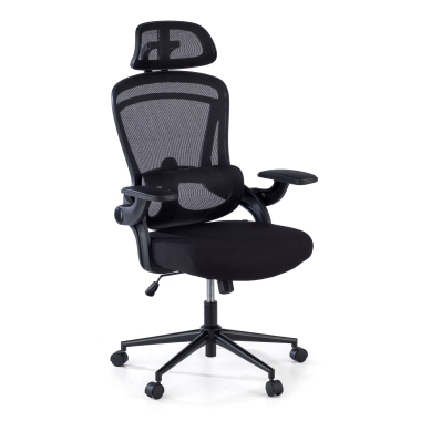 chaise ergonomique noir optima maille accoudoirs rabattables double soutien lombaire appui tete 1
