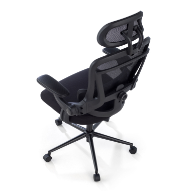 chaise ergonomique noir optima maille accoudoirs rabattables double soutien lombaire appui tete 9