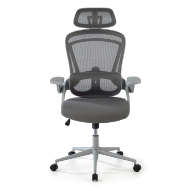 chaise ergonomique blanc gris optima maille accoudoirs rabattables double soutien lombaire appui tete 3