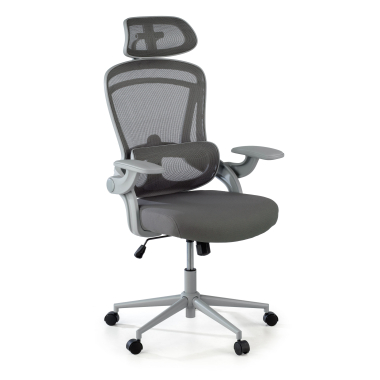 chaise ergonomique blanc gris optima maille accoudoirs rabattables double soutien lombaire appui tete 1
