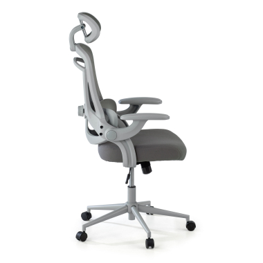 chaise ergonomique blanc gris optima maille accoudoirs rabattables double soutien lombaire appui tete 4