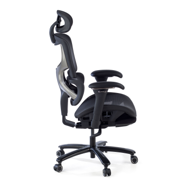chaise ergonomique noir structure noire maille accoudoirs reglables 3d appui tete repose pieds extensible 7