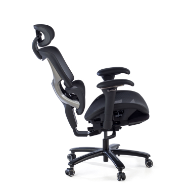 chaise ergonomique noir structure noire maille accoudoirs reglables 3d appui tete repose pieds extensible 4