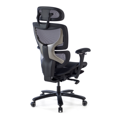 chaise ergonomique noir structure noire maille accoudoirs reglables 3d appui tete repose pieds extensible 9