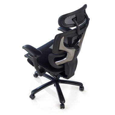 chaise ergonomique noir structure noire maille accoudoirs reglables 3d appui tete repose pieds extensible 10