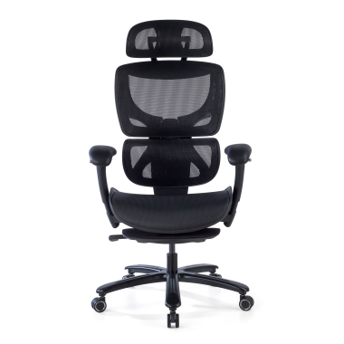 chaise ergonomique noir structure noire maille accoudoirs reglables 3d appui tete repose pieds extensible 3