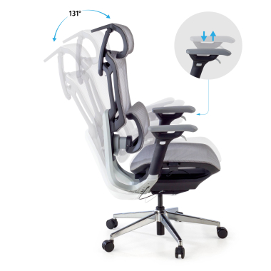 chaise ergonomique gris valkyr maille accoudoirs reglables 4d double soutien lombaire appui tete 4