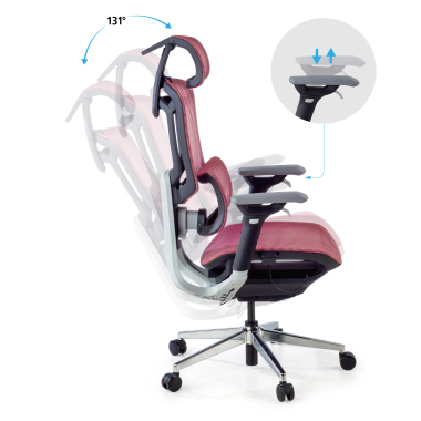 chaise ergonomique rouge valkyr maille accoudoirs reglables 4d double soutien lombaire appui tete 4